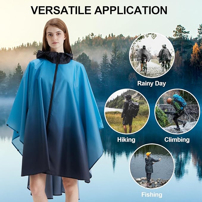 Rain Poncho Jacket Coat Hooded Zipper Style - Image 6