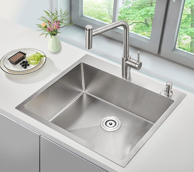 POPFLY 25×22 Inch Drop in Kitchen Sink, Top mount Stainless Steel Single Bowl - Image 2
