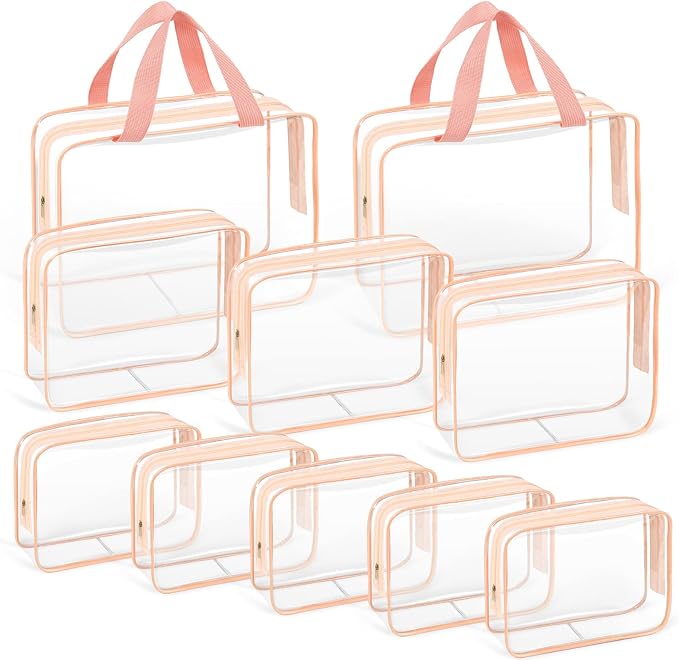 TISRATOK 10 PCS Clear Travel Makeup Toiletry Bag, Plastic PVC Cosmetic TSA by TISRATOK