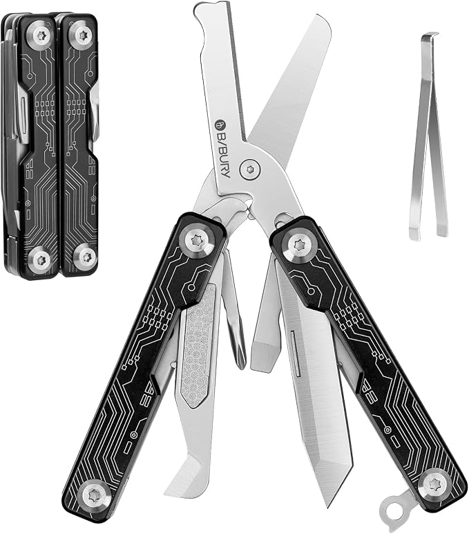 BIBURY Mini Keychain Multitool Scissors B12062B, 9 in 1 Multitool EDC Scissors by BIBURY