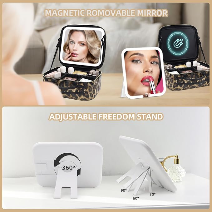 Makeup Bag with Magnetic Detachable Lighted Mirror, Travel Makeup Bag with - Image 2