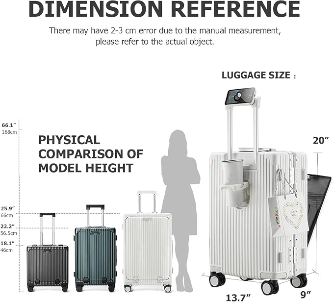 feilario 20in Aluminium Frame PC Hard Shell Spinner Wheels Luggage, Built-In - Image 3