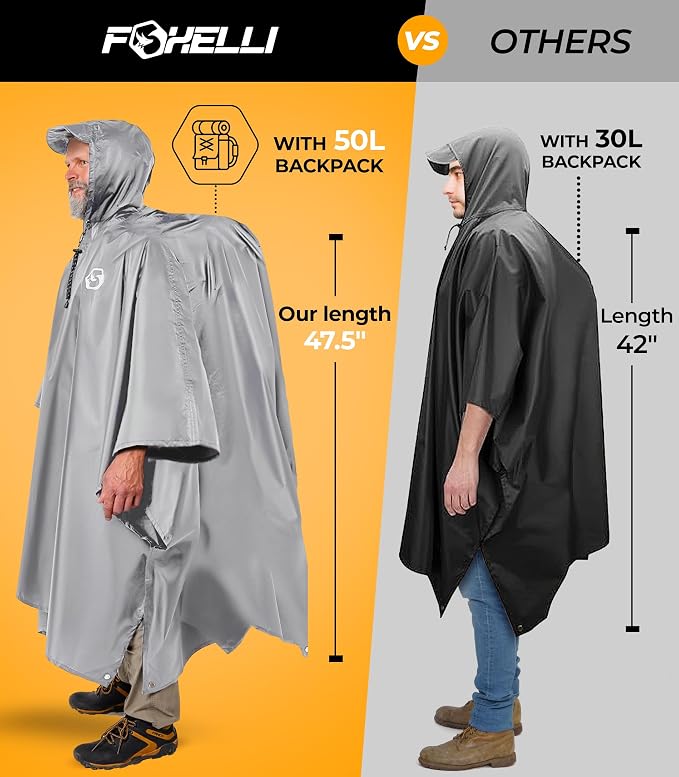 Foxelli Rain Poncho for Adults – Extra Long Reusable Waterproof Raincoat - Image 4