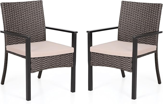 PHI VILLA Outdoor Wicker Chairs Set of 2, Rattan Covered Metal Armchairs by PHIVILLAThepioneerofcomfortablehouseholdsupplies