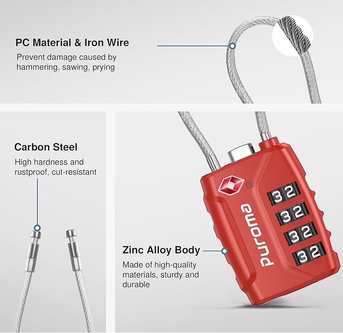 Puroma 2 Pack TSA Approved Luggage Lock, 4 Digit Combination Travel Locks - Image 5