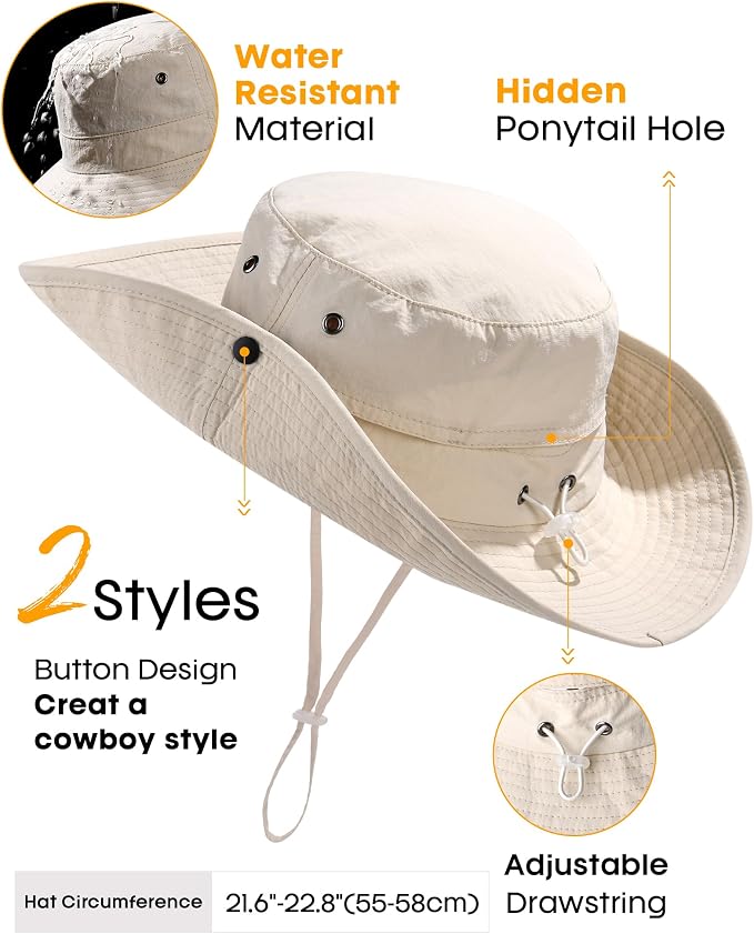 FURTALK Sun Hats for Women Ponytail UPF 50+ Beach Summer Hat Wide Brim Packable - Image 5