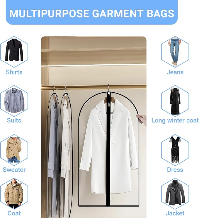 Garment Bags for Hanging Clothes 24'' x 40'' Coat Covers for Closet Foldable - Image 4