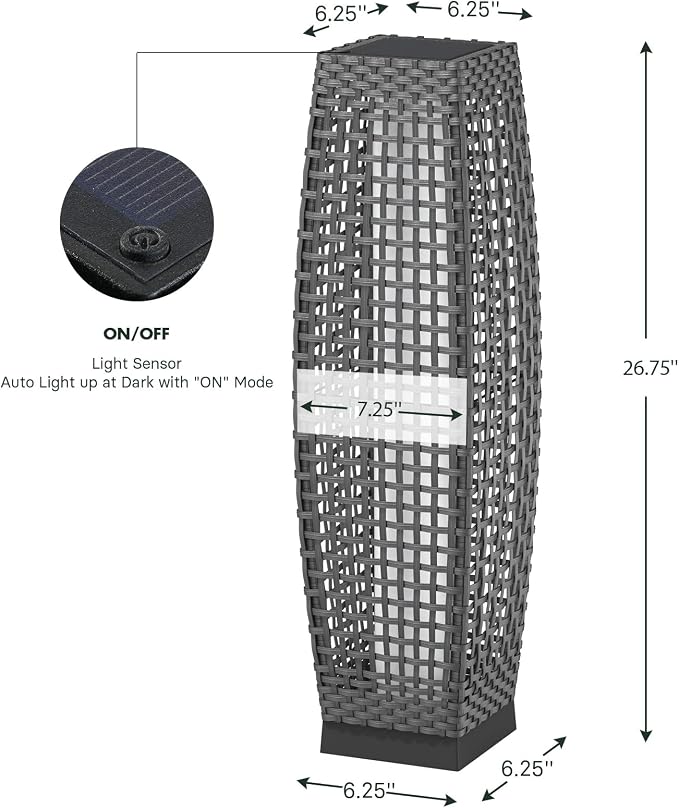 Grand patio Outdoor Floor Lamp Solar Powered Lantern Water-Resistant Wicker - Image 8