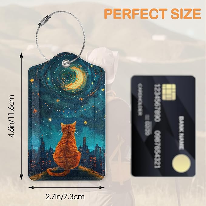 Starry Night Orange Cat 3 Pack PU Leahter Luggage Tag - Image 2
