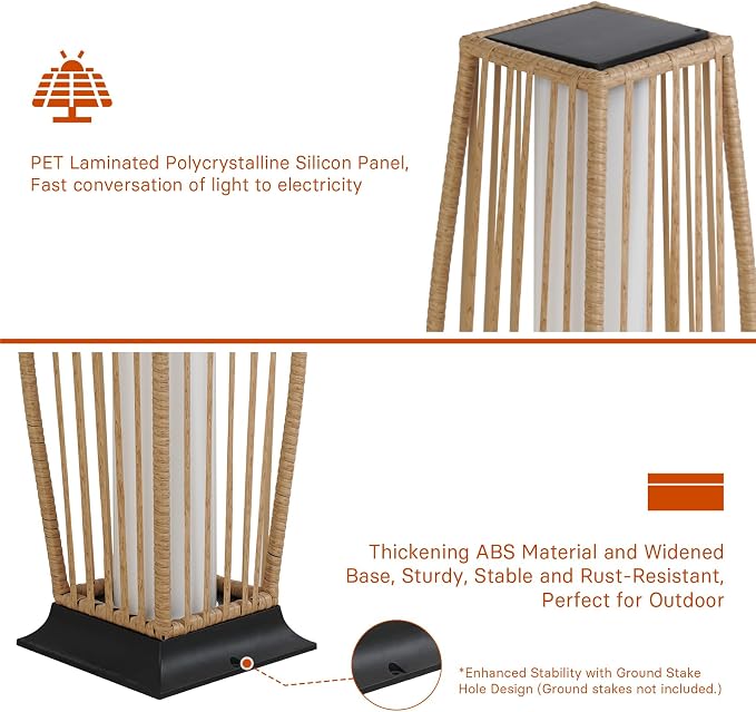 Grand patio Outdoor Floor Lamp Solar Powered Lantern Waterproof Wicker Boho - Image 7