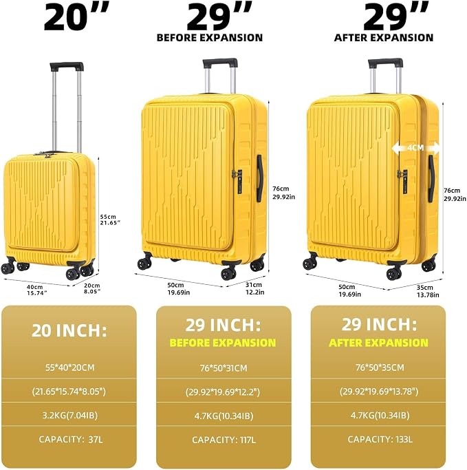 29 Inch Luggage with Expansion & Side Opening Design, 50 * 31*76cm, 117L~133L - Image 5