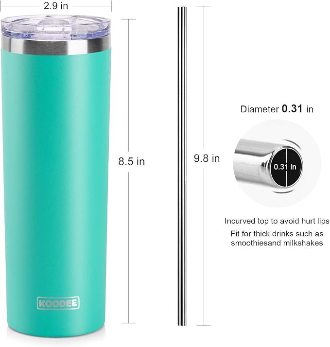 koodee 20 oz Stainless Steel Skinny Tumbler Double Wall Insulated Water Tumbler - Image 5