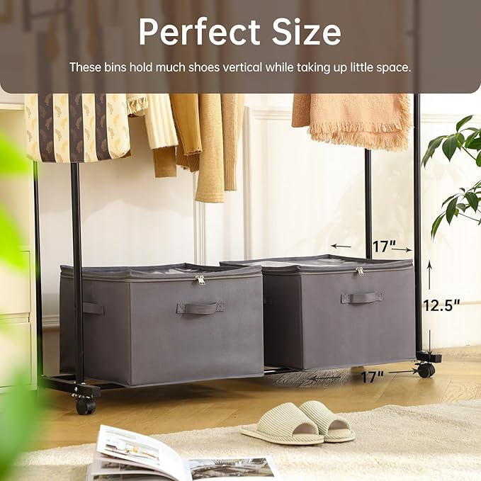 2 Pack Shoe Organizer for Closet, Fits up to 32 Pairs, Adjustable Dividers for - Image 2