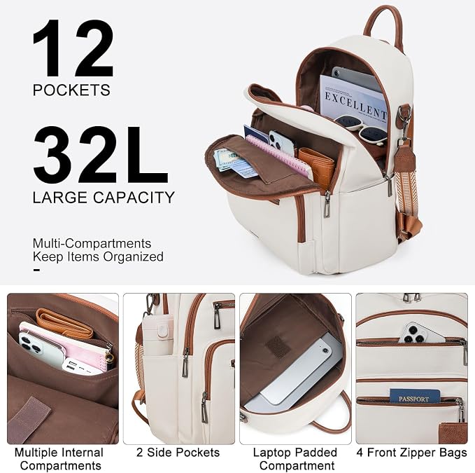 Backpack Purse for Women Laptop Backpack, Leather Travel Backpack Shoulder Bag - Image 6
