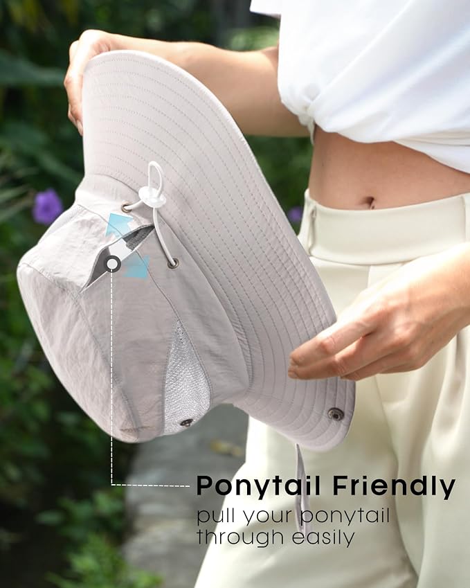 FURTALK Womens Sun Hat with Ponytail Hole Beach Hiking Summer Wide Brim UPF 80+ - Image 3