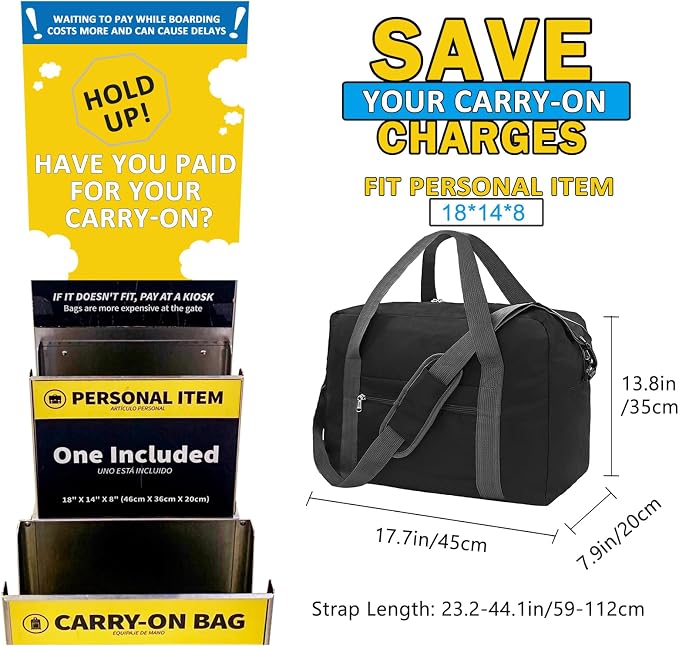 For Spirit Airlines Personal Item Bag 18x14x8 in Underseat Carry-on Luggage - Image 3