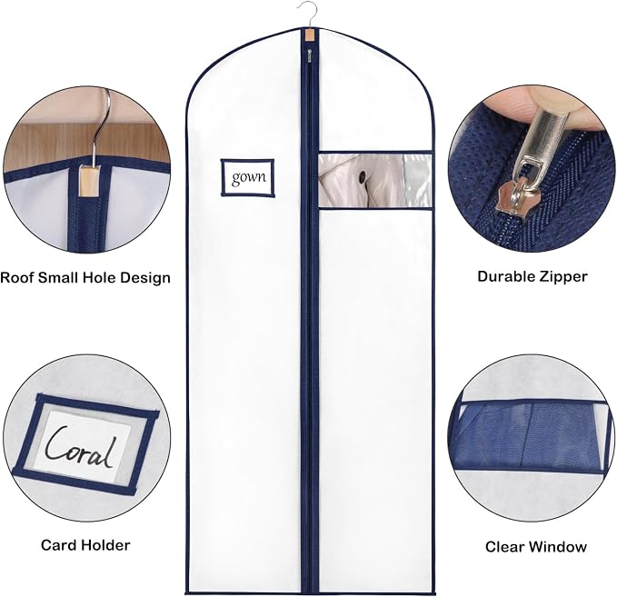 Syeeiex 60'' Garment Bags for Hanging Clothes, Dress Garment Bags for Gowns - Image 5