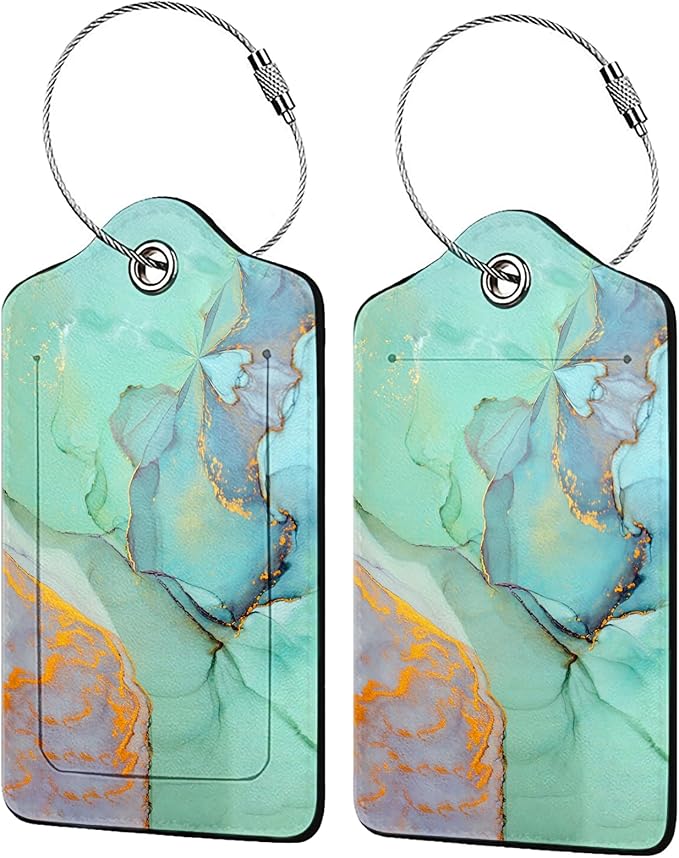 Green Gold Marble 2-Pcs Premium Leather Tags by Unknown