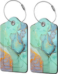 Green Gold Marble 2-Pcs Premium Leather Tags by Unknown