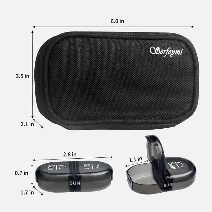 Serfeymi Weekly Travel Pill Organizer 2 Times A Day AM PM Upgraded Black Pill - Image 2