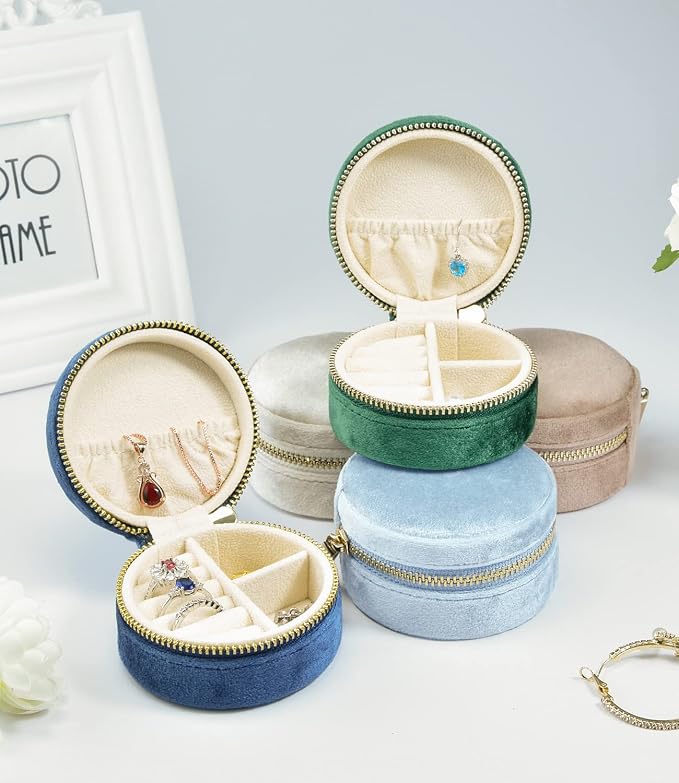 TAIMY Small Jewelry Travel Case, Round Mini Travel Jewelry Box - Image 9
