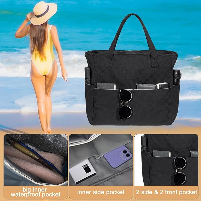 LEDAOU Beach Bag Waterproof Sandproof Women Tote Bag Pool Bag - Image 2