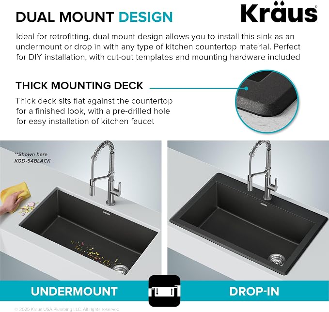 KRAUS Forteza 33-inch Granite Drop In/Undermount Single Bowl White Kitchen Sink - Image 8