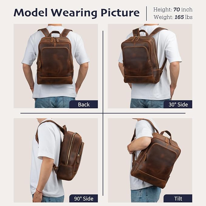 Leather Backpack for Men 15.6" Laptop Backpack 100% Madagascar top-Grain - Image 2