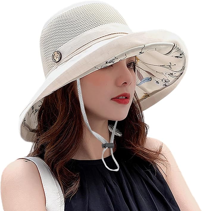Women Wide Brim Sun Hats Metal Wired Edge Summer UV Protection Beach Fishing Hat by HUAMULAN