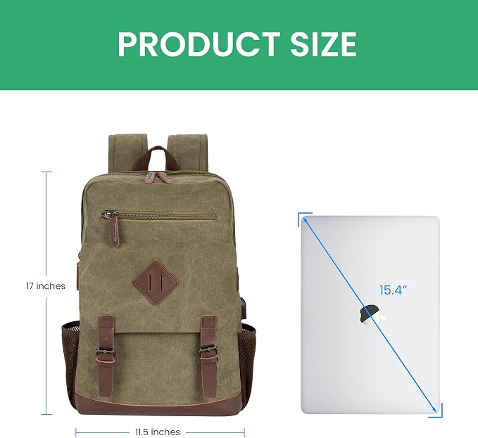 Modoker Vintage Backpack for Men Women, Canvas Bookpack Fits Most 15.6 Inches - Image 6