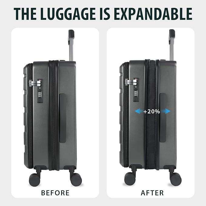 KROSER Carry On Luggage with Spinner Wheels & Built-in TSA Lock, Expandable Top - Image 5