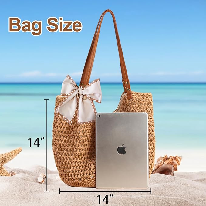 Peicees Crochet Beach Bag For Women Summer Tote Bag Boho Shoulder Bag - Image 5