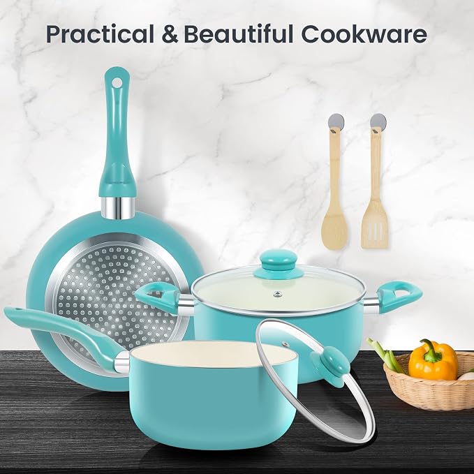Pots and Pans Set, 7 Piece Nonstick Ceramic Cookware Set, Kitchen Induction - Image 6