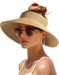 Womens Sun Visor Hats Wide Brim Straw Beach Hat UV Protection Ponytail Packable by FURTALK