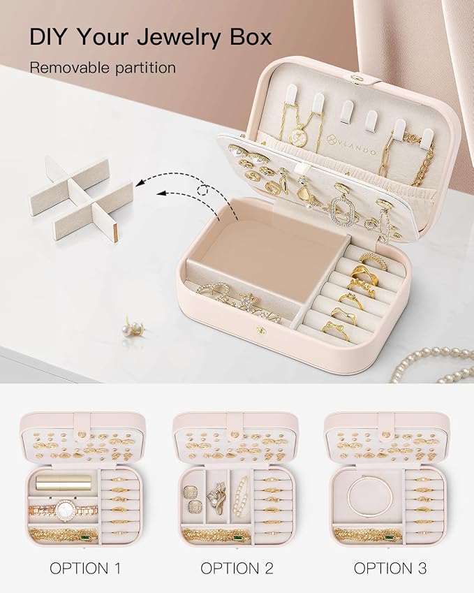 Vlando Travel Jewelry Case, PU Leather Travel Jewelry Box - Image 4