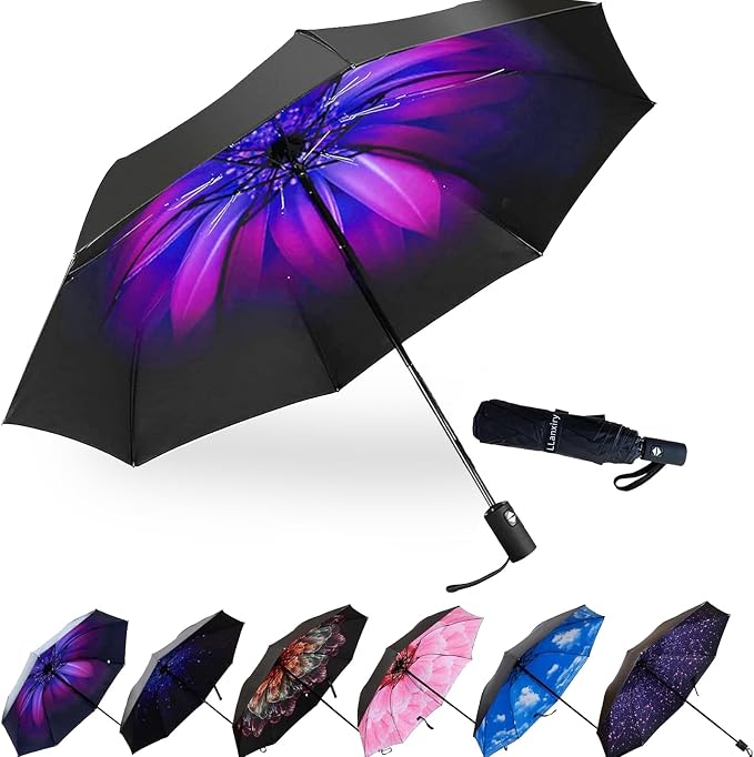LLanxiry Compact Travel Umbrella, Mini Windproof Umbrellas by LLanxiry