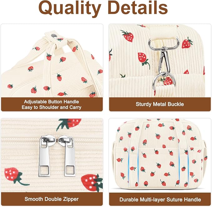 Corduroy Lunch Box Lunch Bag for Women Adults Men, Cute Strawberry Insulated - Image 6