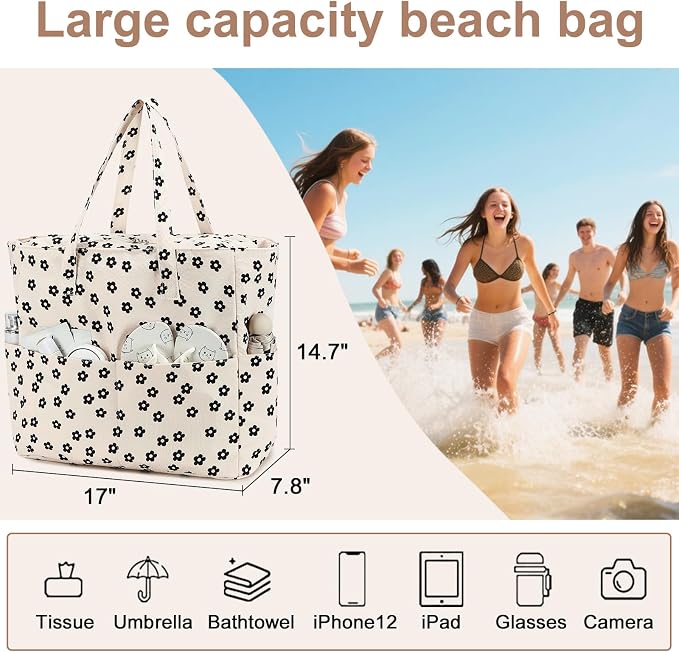 LEDAOU Beach Bag Waterproof Sandproof Women Tote Bag Pool Bag - Image 7
