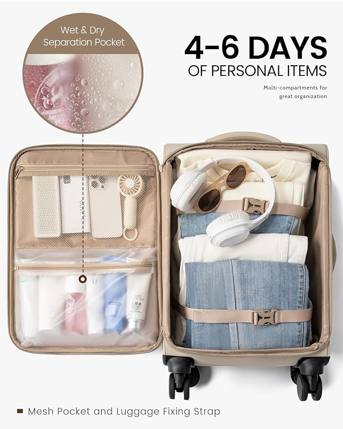 LOVEVOOK Carry On Luggage 22x14x9 Airline Approved, 22 Inch Softside Suitcases - Image 4