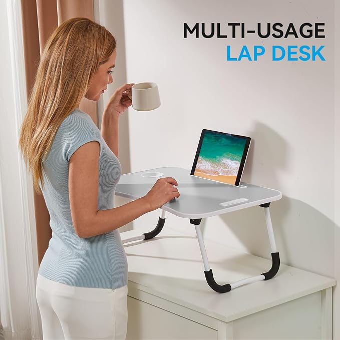 BUYIFY Folding Lap Desk, 23 Inch Portable Wood Grey Laptop Bed Desk Lap Desk - Image 7