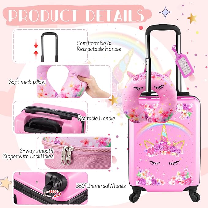 Sanwuta 4 Pcs Kids Luggage Set Kids Backpack Travel Rolling Suitcase - Image 6