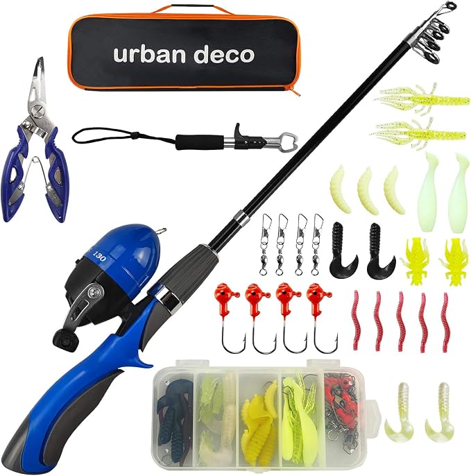 Urban Deco Kids Fishing Pole Set Portable Telescopic Kids Fishing Rod and Reel by UrbanDeco