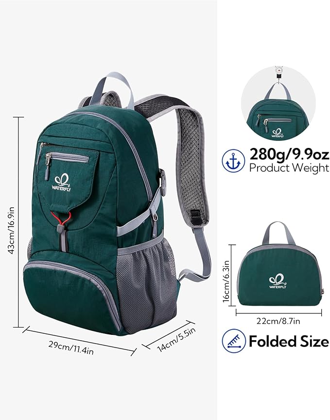 WATERFLY Small Lightweight Packable Backpack: 20l Ultra Light Foldable Travel - Image 3