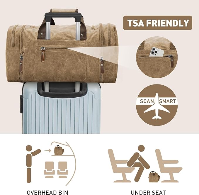 Wildroad Waxed Canvas Duffle Bag - 60L Waterproof Weekender Overnight Travel Bag - Image 7