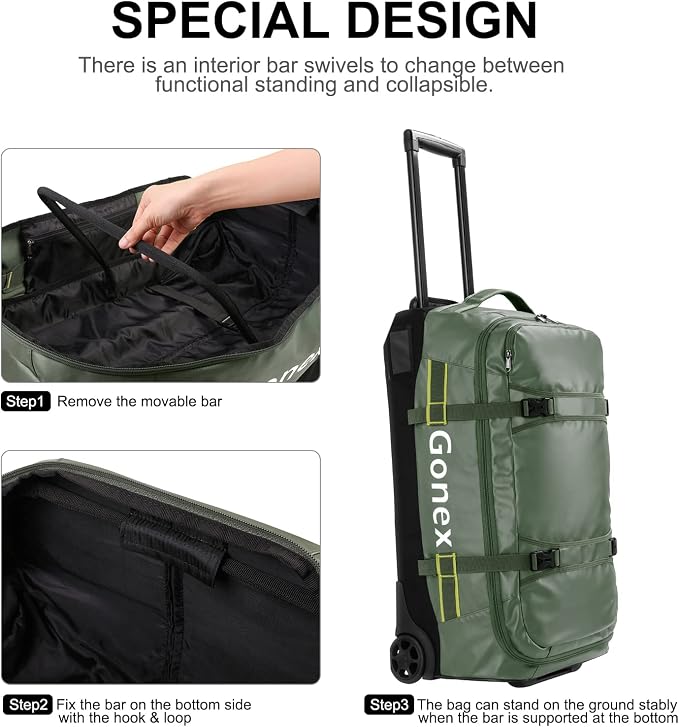 Gonex Rolling Duffle Bag with Wheels, 70L Water Repellent Wheeled Travel Duffel - Image 6