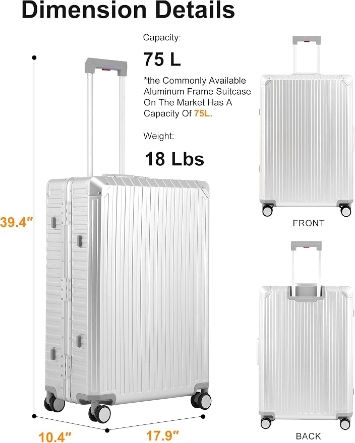 Mvst Luggage Premium All Aluminum Magnesium Carry On 20'' Lightweight Metal - Image 6