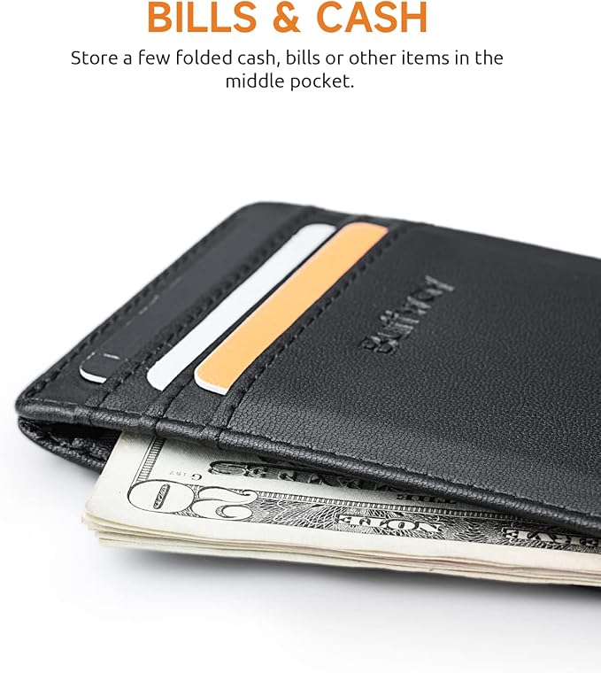 Buffway Mens Slim Wallet, Minimalist Thin Front Pocket Leather Credit Card - Image 5