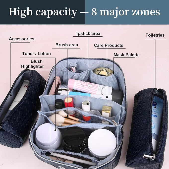 BOYATU Travel Makeup Bags for Women: Large Make up Bag Set of 3 - Image 3