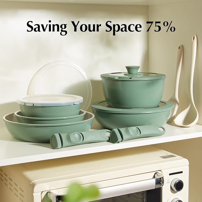 Redchef 16pcs Ceramic Pots and Pans Set Non Stick, Nonstick Ceramic Cookware Set - Image 4