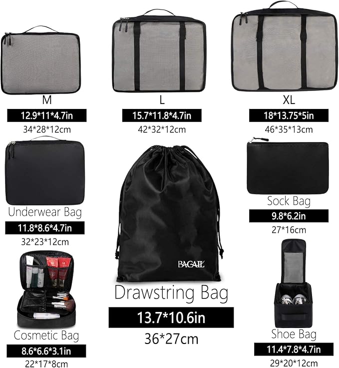 BAGAIL 8 Set Packing Cubes Luggage Packing Organizers - Image 2